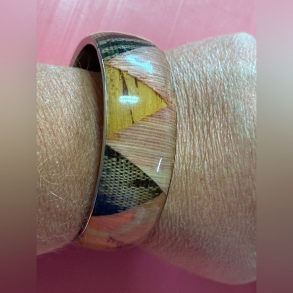 Chunky Geometric Wooden Bangle Bracelet - Picture 3 of 7